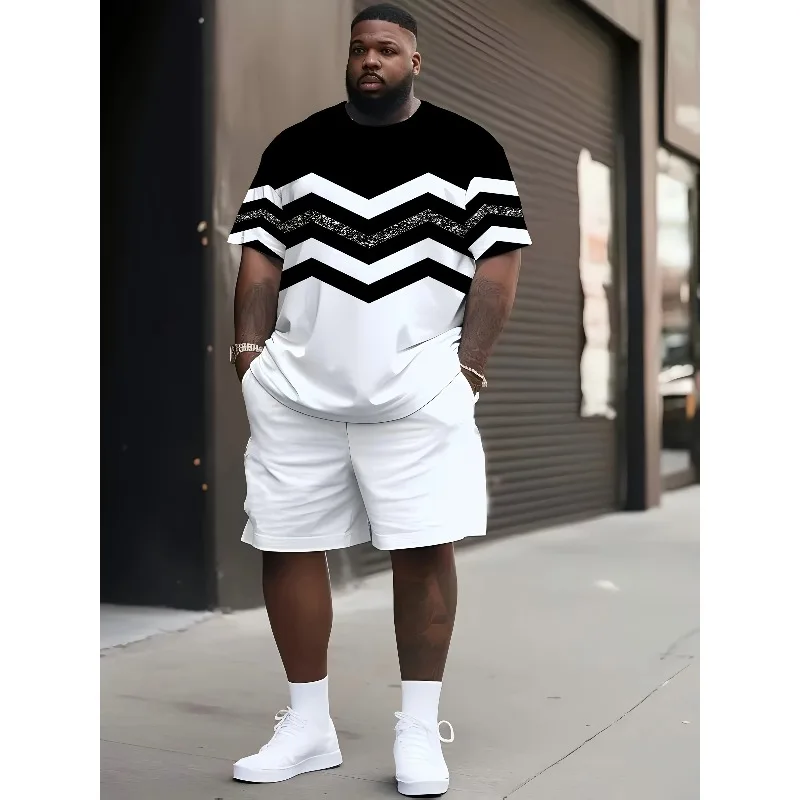 2025 Fashion Summer Large Men's 3D Printed Short Sleeved Top and Shorts 2-piece Set Outdoor Casual T-shirt and Shorts