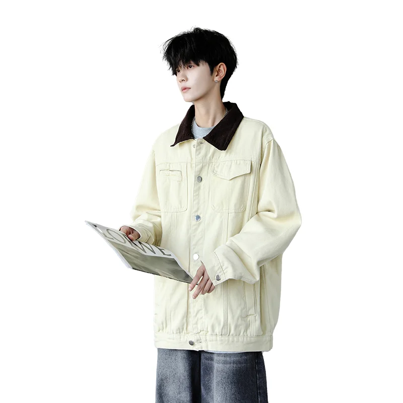 Men's Workwear Denim Shirt Spring Summer Fashion Breathable Cotton Blend Contrast Collar Loose Top Street Urban Commuter Wear