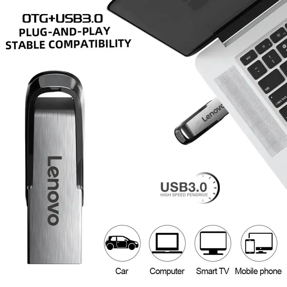 Lenovo-lápiz de memoria Usb 3,0 de 2TB, unidad Flash de Metal de alta velocidad de 1TB, 512, 256, 128GB, para PC/portátil/Ps4