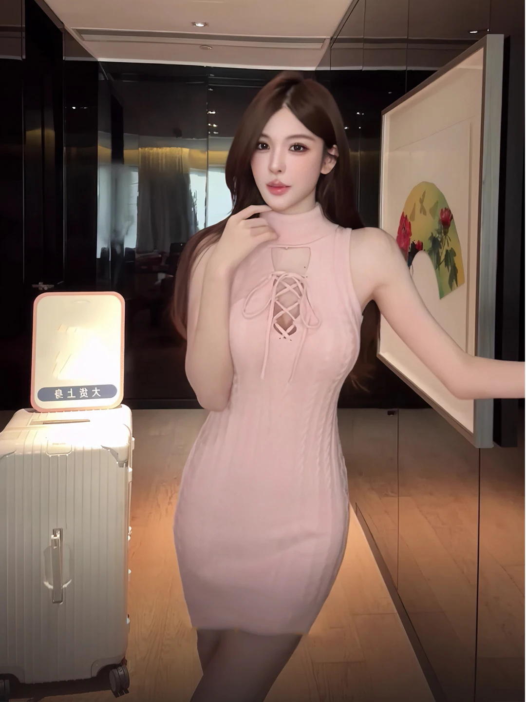 

Сексуальное вязаное платье с высоким воротом, кружевными вставками и поясом-оберткой для женщин, летний сезон, облегающий крой, А-силуэт.