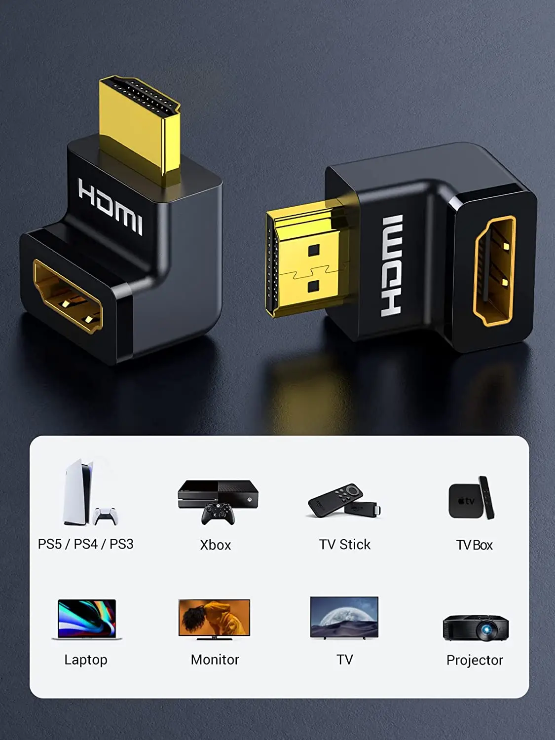 UGREEN HD-MI 90度および270度直角アダプター 金メッキ 高速HD-MI オス-メス変換アダプター