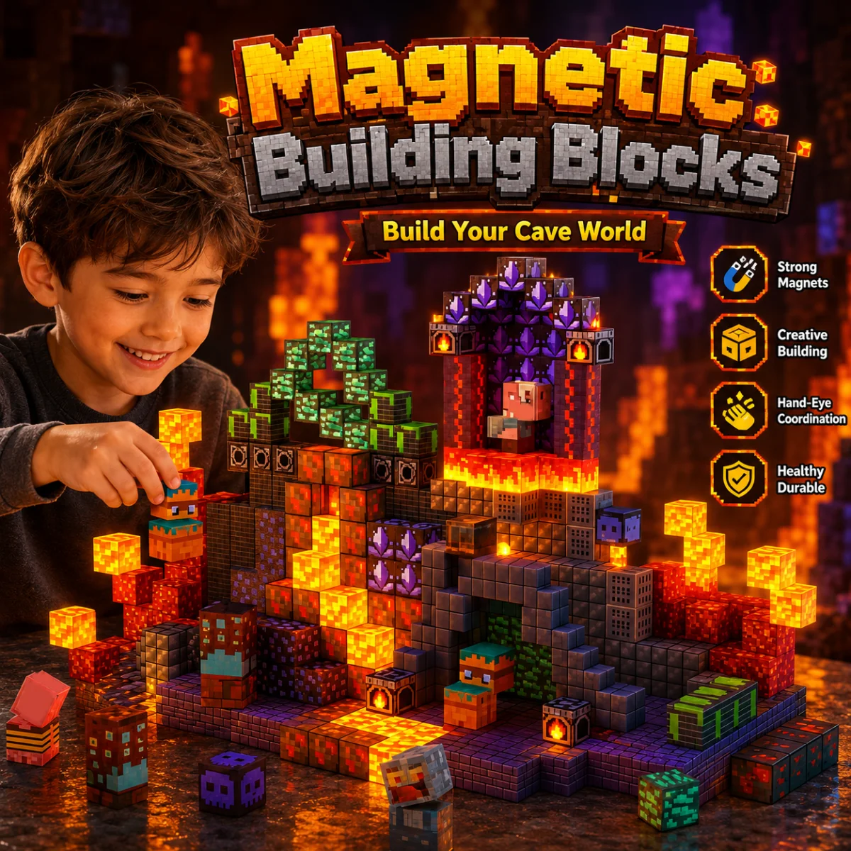 New Magnetic Building Blocks Lava Adventure Brick Cube STEM Education Sensory Toy Set Best 2026 Gift for Boy Girl Children