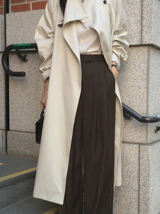 معطف نسائي طويل بتصميم كوري، تصميم فضفاض، ملابس خارجية متعددة الاستخدامات، موسم الشتاء، مادة أخرى كاملة #4