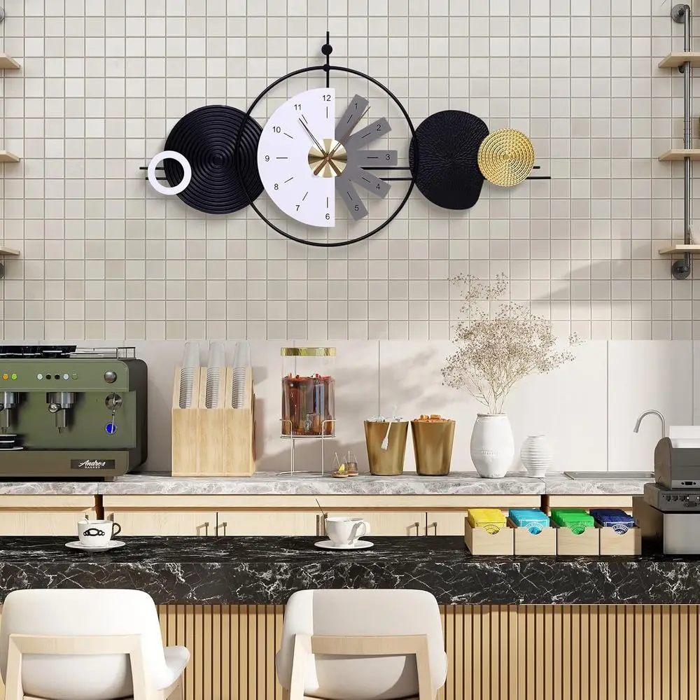 Modern Silent Luxury Wall Clock, 47x24.4in, Stylish Geometric Design for Home, Office, Kitchen