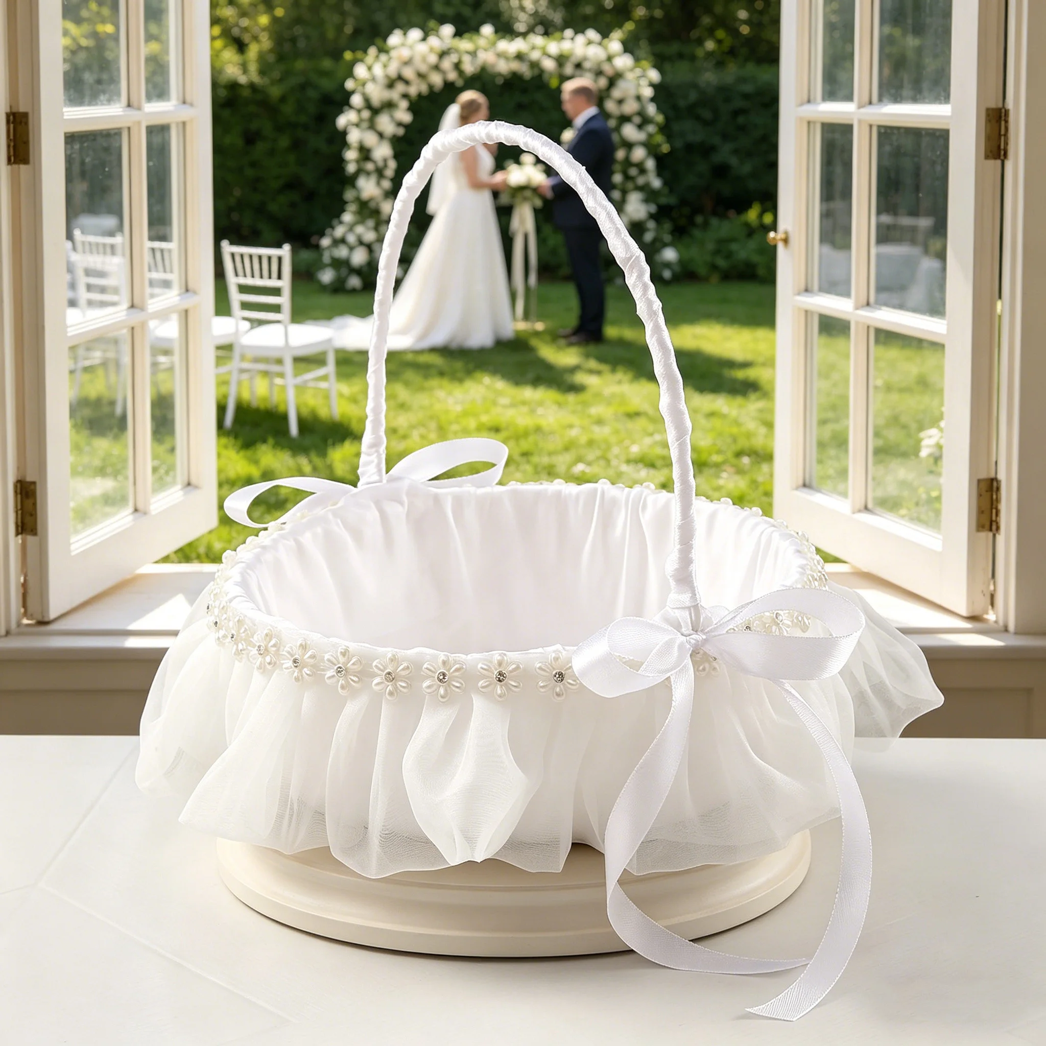 Elegant and Fashionable Flower Girl Basket, Artistic Wedding Props, Outdoor Lawn Wedding Backdrop Sprinkle Basket image 4