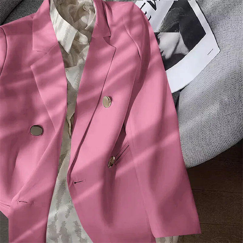 

Elegant Purple Pink Spring Autumn Women's Jacket Korean Style Small Size Fashionable Polyester Fabric Folded Craft