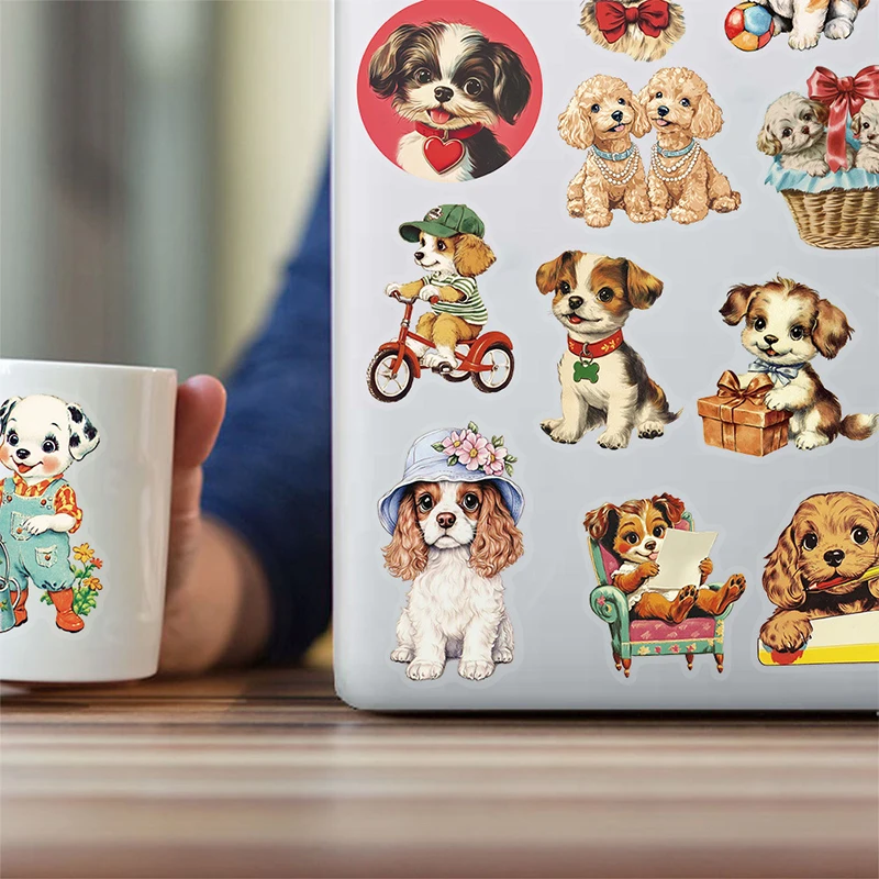 50 個かわいいレトロな犬ステッカー子供 DIY 文具箱ハンドバッグラップトップギターヘルメット自己粘着装飾デカールおもちゃギフト