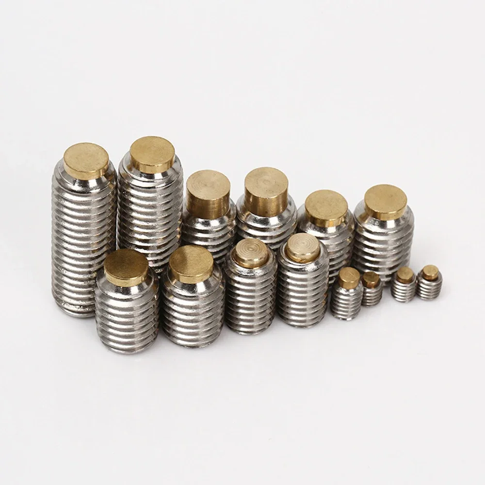 5Pcs 304 Stainless Steel Copper Head Machine Screw/Brass Convex End Screw/Copper Head Plunger Buffer Bolt M8 M10 Length 6mm-60mm