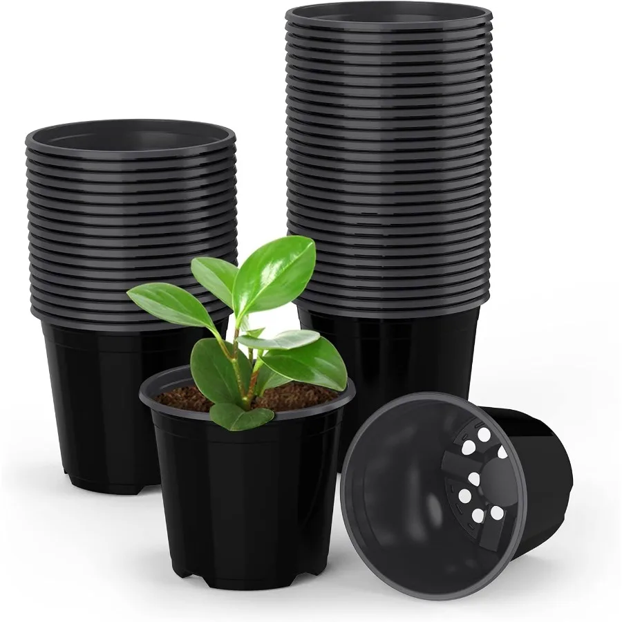 

50 Pack Nursery Pots 4 5 6 Inch Black Plants Flower Pots Durable Plastic Planters Indoor Modern Drative Seed Container Pots for