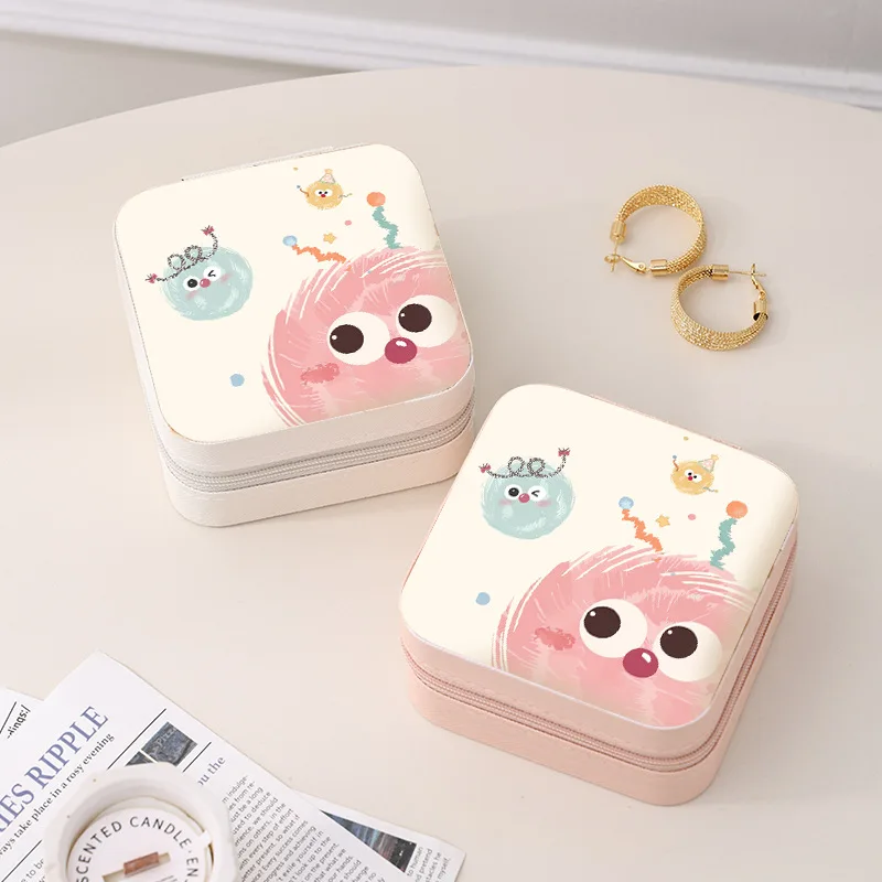 PU Leather Mini Cute Cartoon Jewelry Box Travel Jewelry Box Case Storage Holder for Rings Earrings Necklace Pendant Stud Case