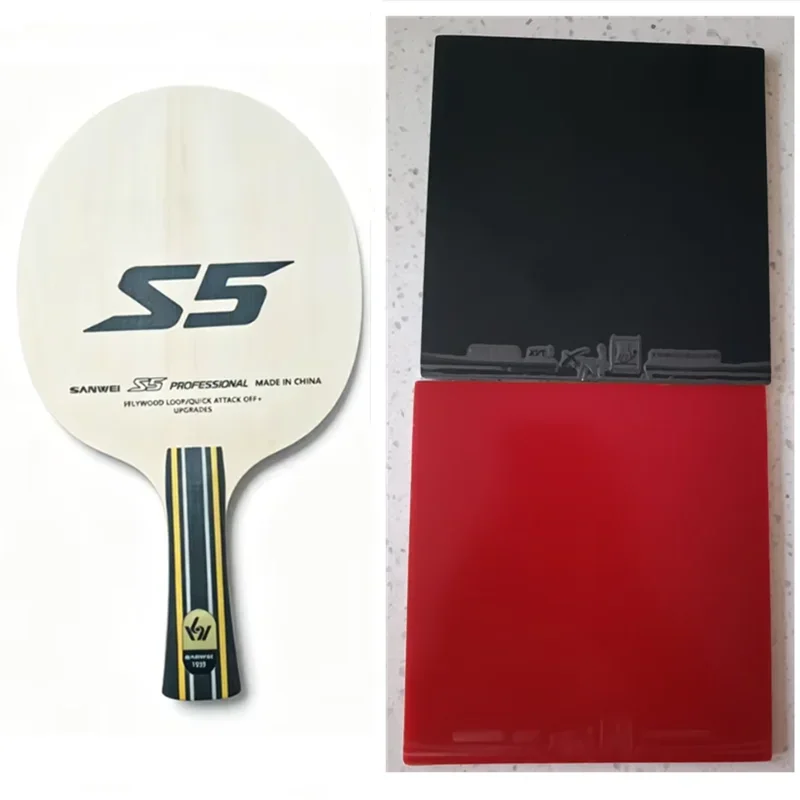 Sanwei S5 table tennis racket with 5 layers of pure wood with  2x XIENT XVT rubber, Assembled for beginner