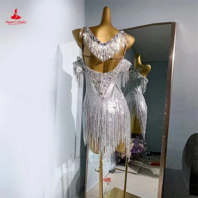 Vestido feminino para performance de dança latina, Rumba Cha Cha Competição, roupa profissional, saia personalizada, adulto e infantil