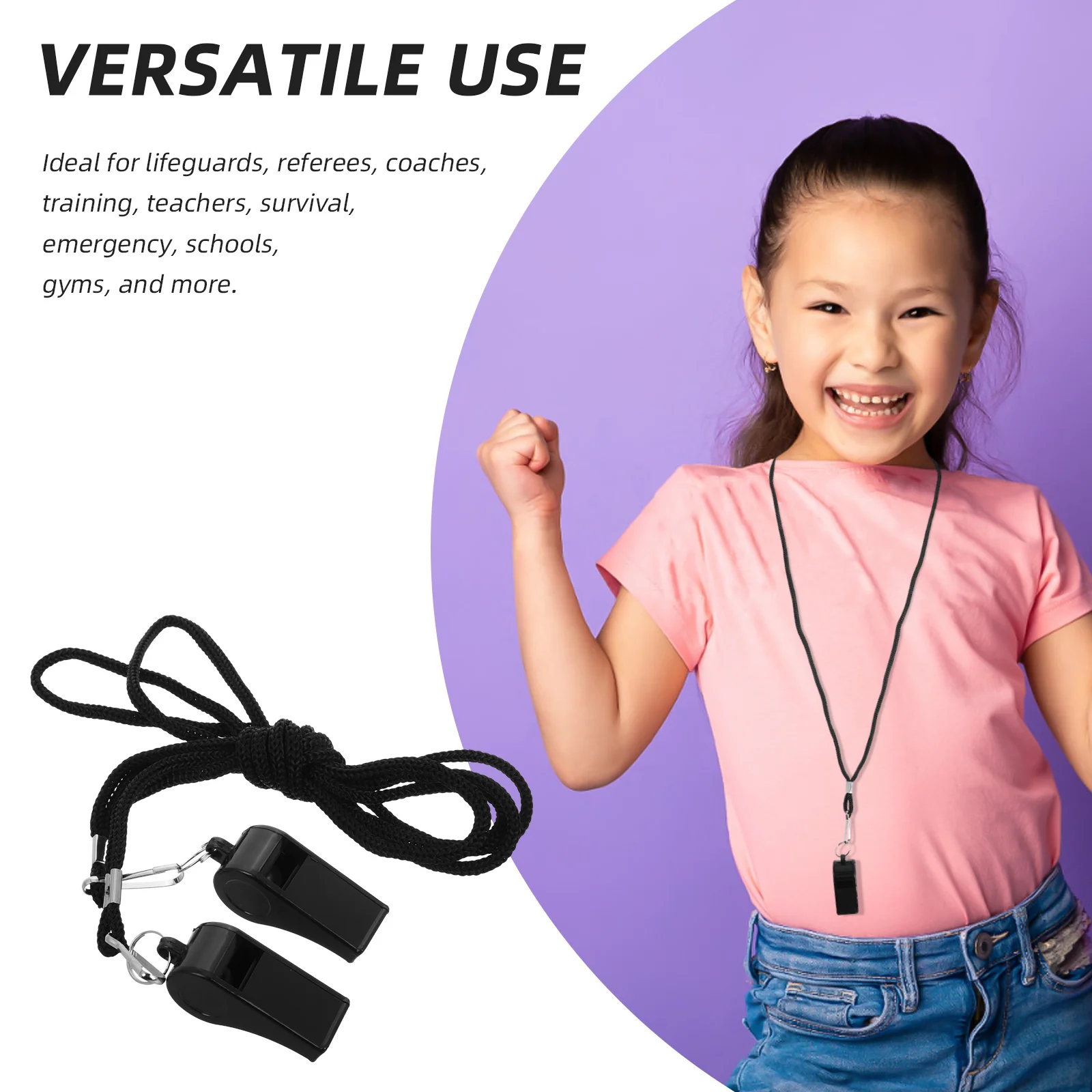 2 قطعة صافرة الحكم الأسود مع الحبل سميكة ABS بصوت عال صفارة إنقاذ للتدريب في الهواء الطلق إشارة الطوارئ #2