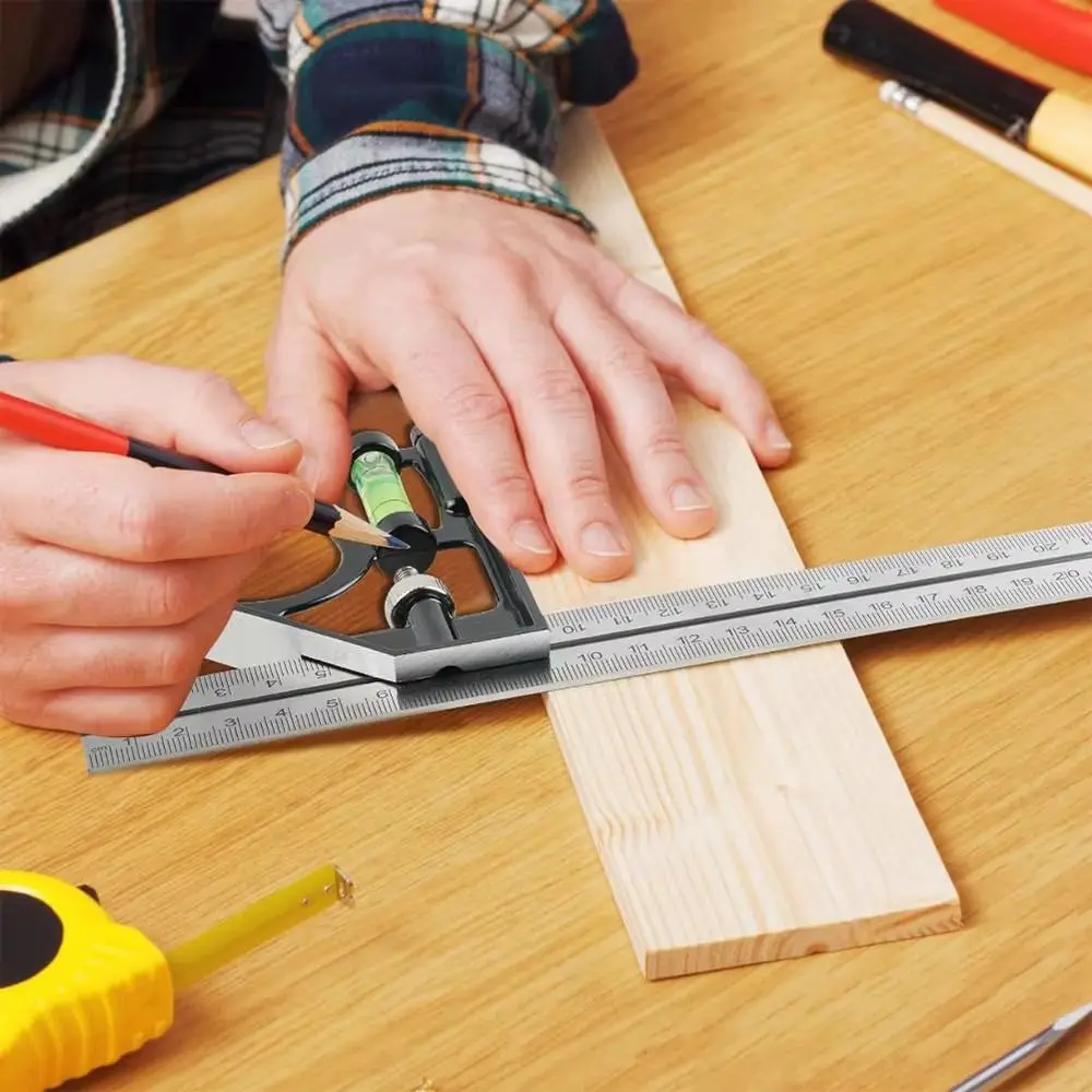 الفولاذ المقاوم للصدأ زاوية مربع أدوات قياس دائم قابل للتعديل زاوية أداة قياس دقيقة 45/90 درجة زاوية زاوية حاكم