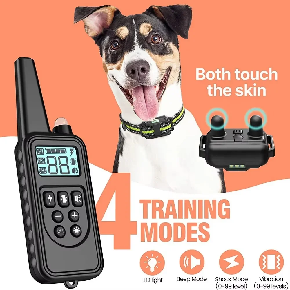 800m Electric Dog Training Collar Detachable Bark Rechargeable Anti Barking Shock Vibration Reflective Collar for All Dogs Pet