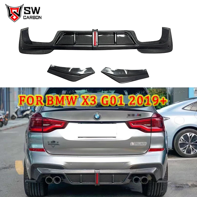 

Carbon Fiber Rear Bumper Lip Diffuser Spoiler For BMW X3 G01 2019+ Upgraded Rear Diffuser With Light Body kit Car Accessories