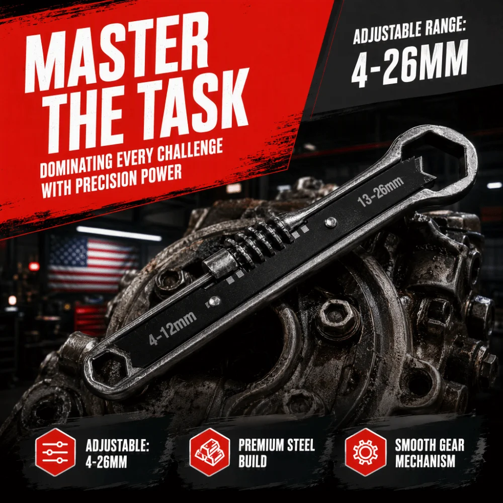 Dual-Head Design Adjustable Hex Head Wrench Premium Steel Material Precision Ratchet Mechanism Adaptive Spring Wrench Portable