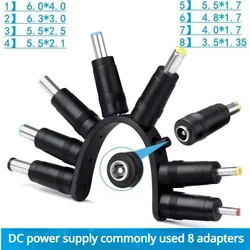 1Set DC Power Jack Female Plug 8-in-1 Adapter Connectors 5.5*2.1mm To 3.5/4.0/4.8/5.5/5.2/6.3/6.0 Male Tips Adaptor