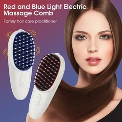 Peine de masaje eléctrico LED para alivio de la cabeza, masajeador del cuero cabelludo para el crecimiento del cabello, cepillo para el cabello, vibración, terapia de luz roja y azul, anticaída del cabello