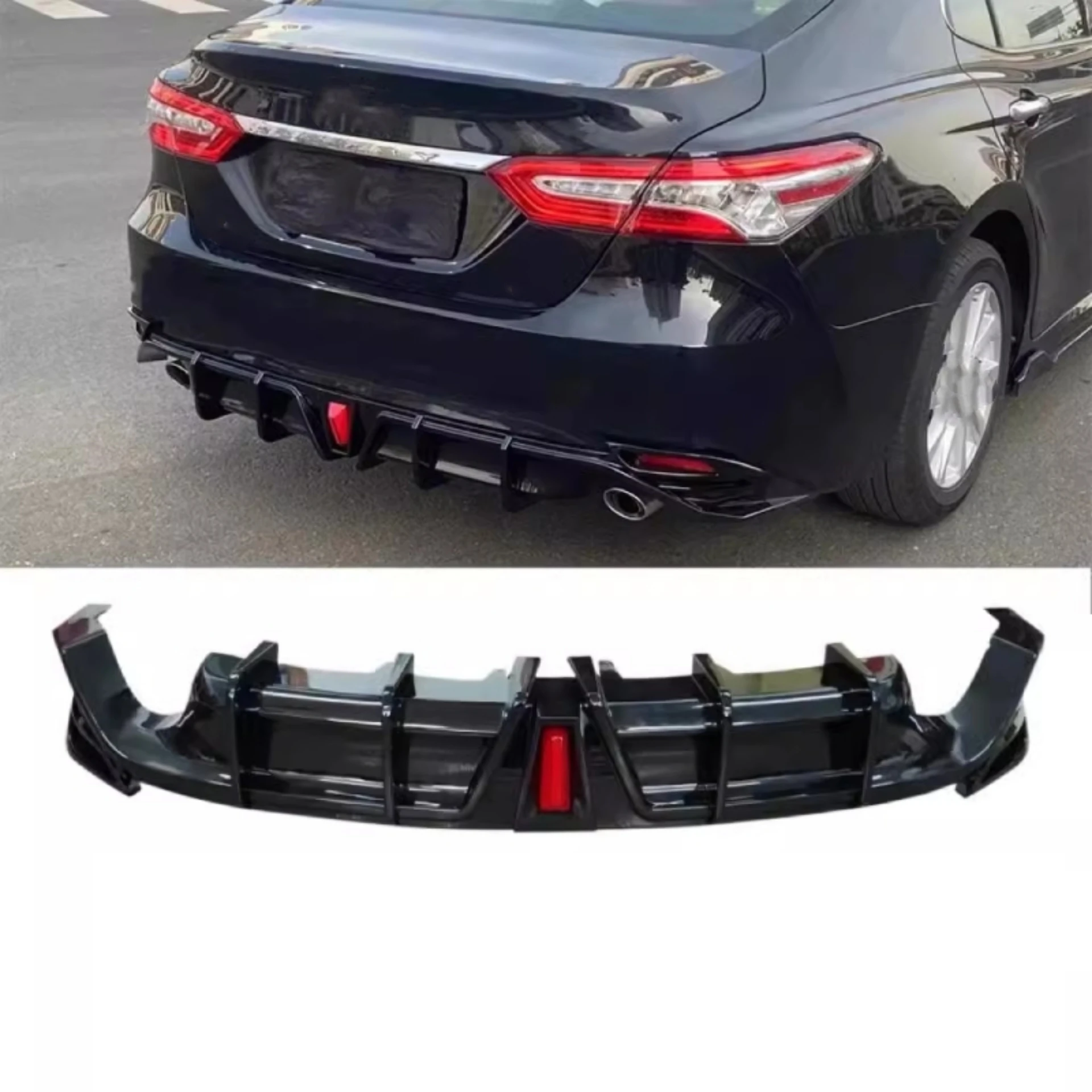 Gloss Black Car Rear Lip Spoiler with Light for Toyota Camry 8th 2018-2023 Convert Diffuser Lip Body Kit Automotive Accessories