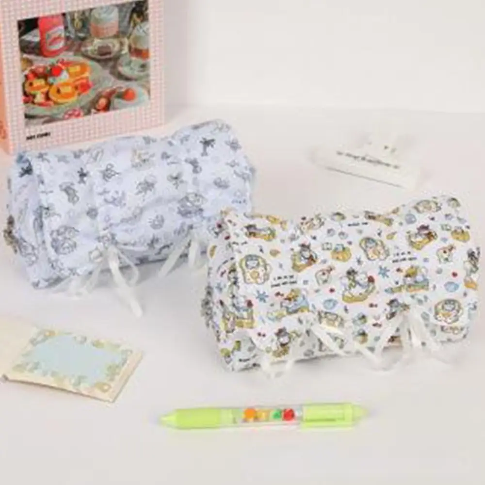 Drawstring Bowknot Pen Bag Large Capacity Multilayer Stationery Bag Multifunctional Stationery Organizer School Office