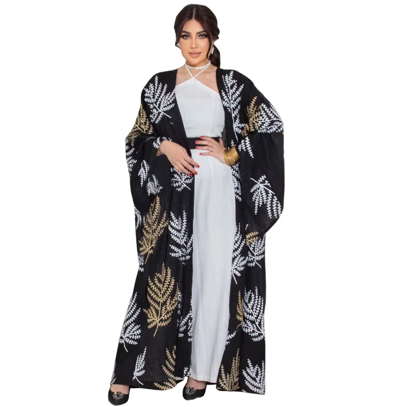 

Abaya Дубай мусульманское платье из двух частей платье открытое Abaya платья с вышивкой с длинным рукавом кардиган белое Внутреннее платье средней длины