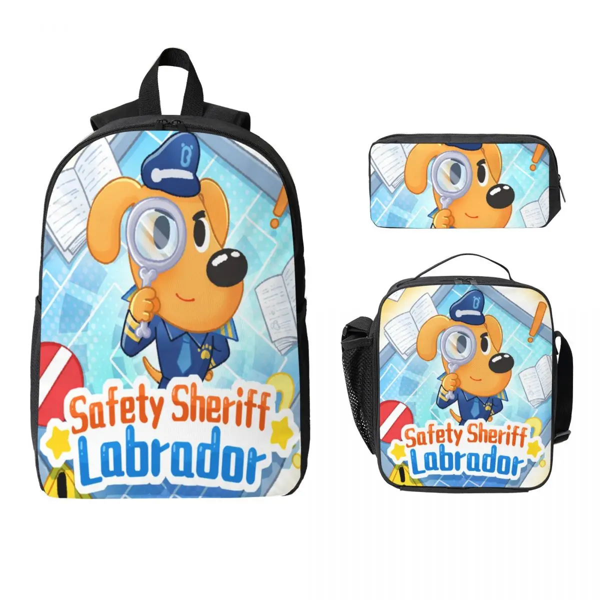 3Pcs Safety Sheriff Labrador Theme Backpack Set for Children Pencil Boxes Bookbag Sets with Lunch Box For  Students Daypack