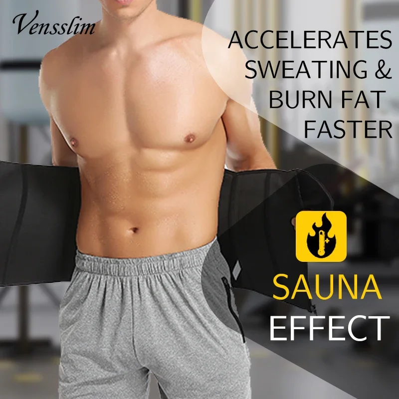 Vensslim Sauna Workout Waist Trainer Trimmer Men Weight Loss Neoprene Body Shaper Sweat Belly Belt with Adjustable Straps Corset