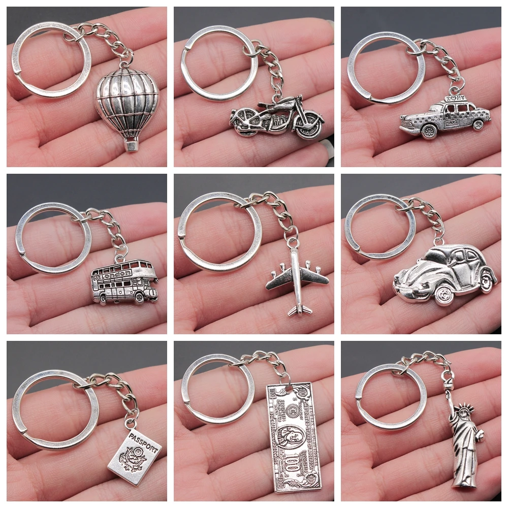 Pasaporte de avión, Taxi, autobús, globo de aire caliente, llavero colgante de viaje, joyería de viaje, regalo de libertad para viajero
