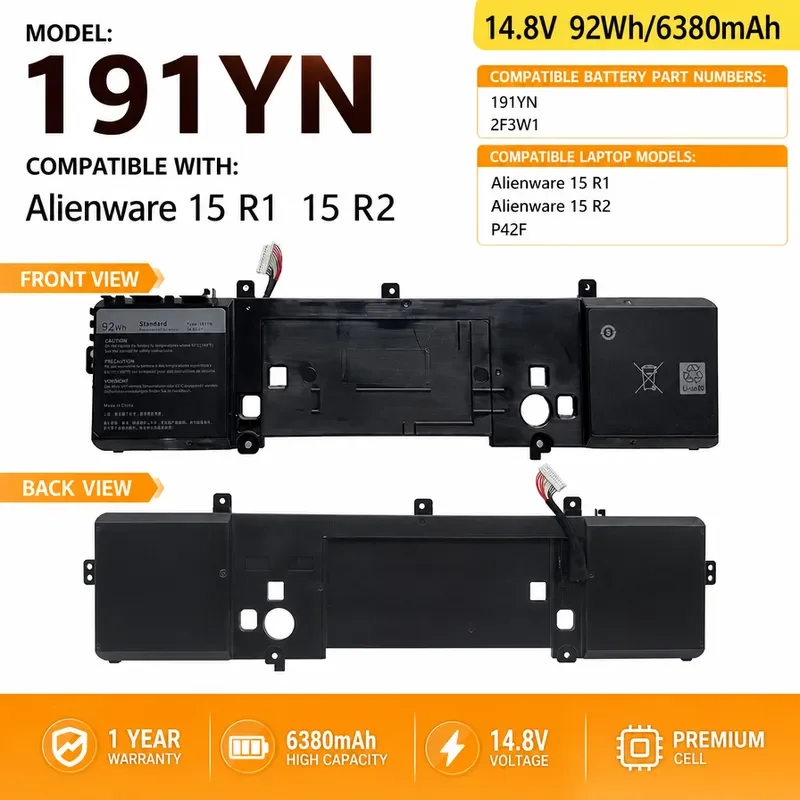 For Dell Alien 15 R2 P42F 2F3W1 191YN Laptop Battery