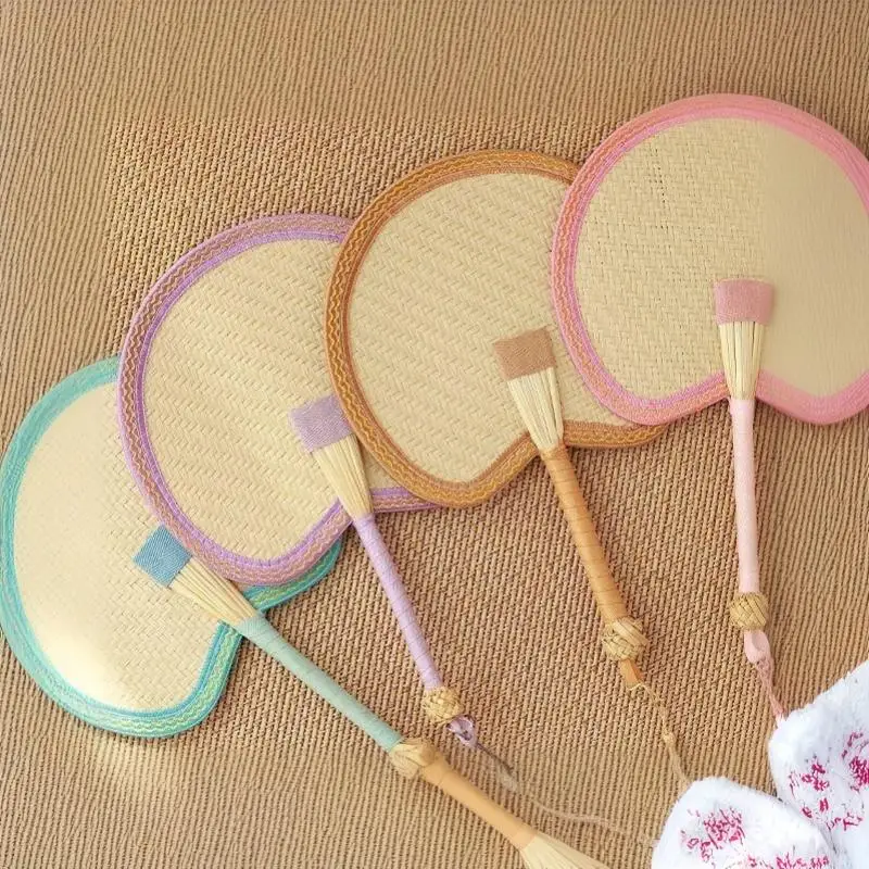 Handmade Natural Straw Palm Fan Woven Handheld Fan Portable Summer Cooling Fans For Party Wedding Camping Home Decoration