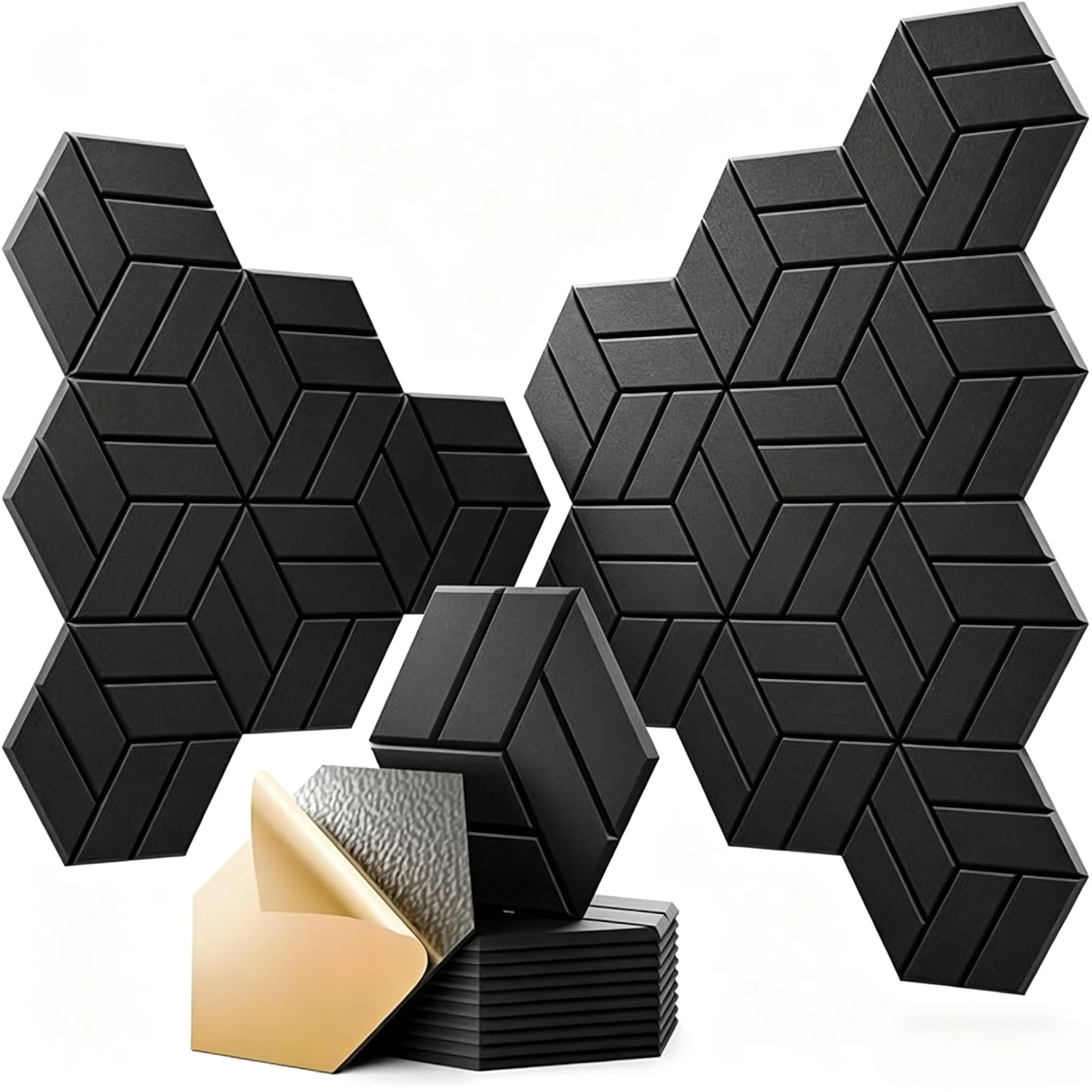 6pcs Hexagon Polyester Fiber Felt Wall Sticker Self Adhesive Noise Reduction Sound-absorbing Panel for Wall Decoration