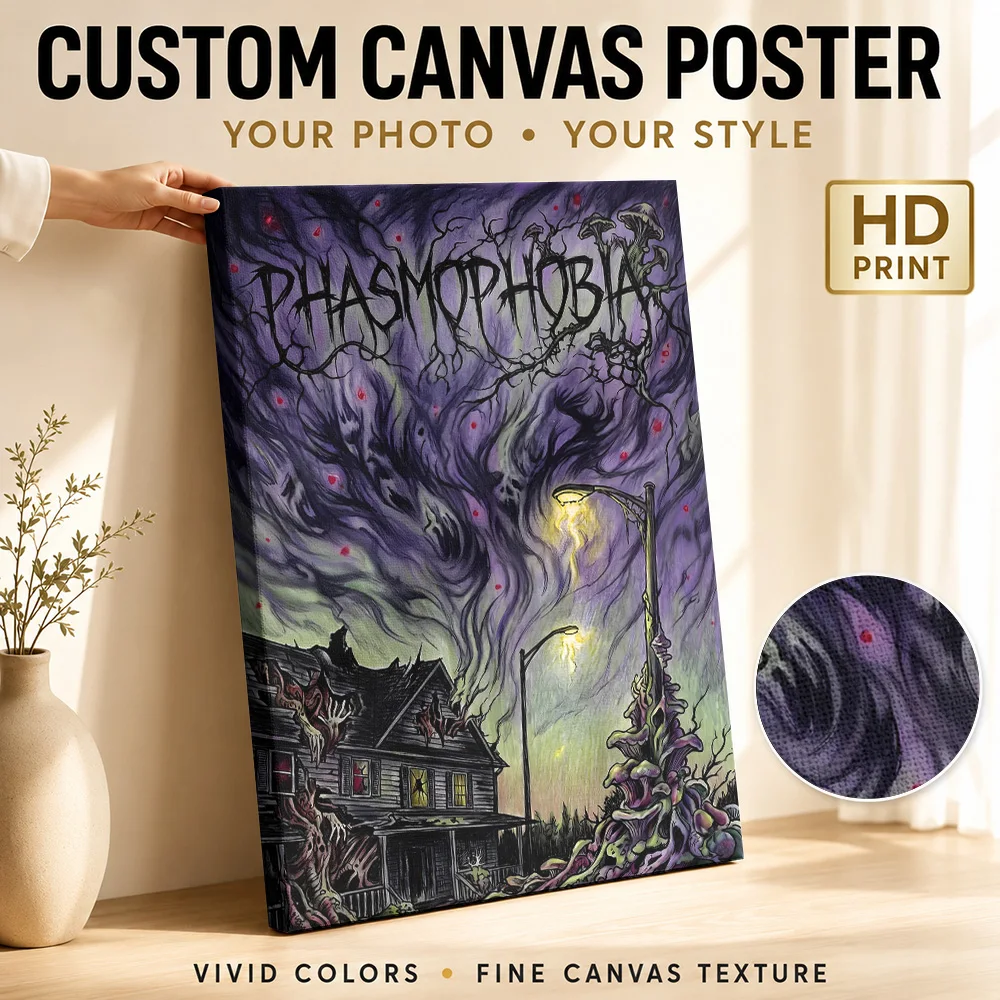 Phasmophobia Horror House Artwork Canvas Print Poster Customized Photo Gothic Horror Wall Art for Game Room Home Theater Decor