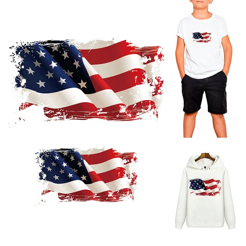 American Flag Thermal Sticker On T-shirt DIY Washable Iron On Hoodies Funny Design On Clothes Patches Appliqued Decoration