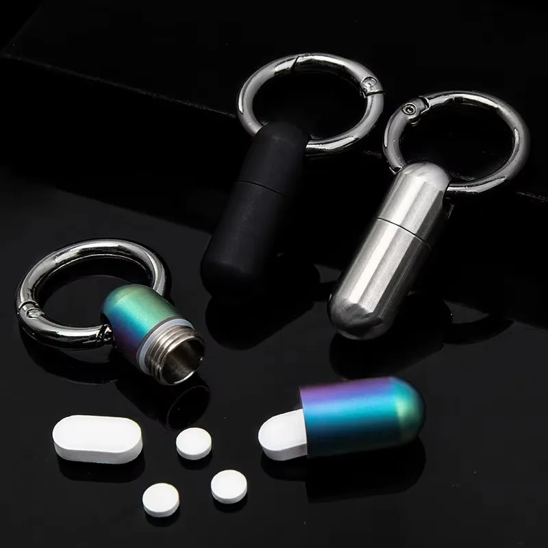 Pure Titanium Waterproof Pill Box Color Portable Small Pill Box Sealed Waterproof Keyring Mini Carry-on First Aid Pill Bottle