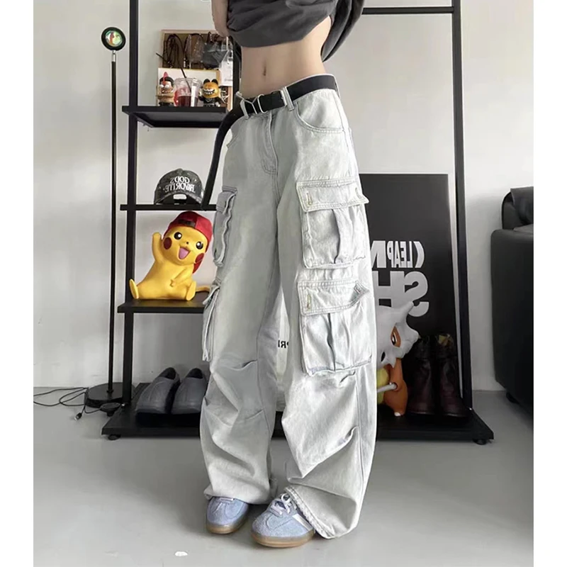 

Y2K 2000S Cargo Jeans Women Vintage Streetwear Wide Leg Denim Pants Harajuku Grunge Korean High Waist Baggy Straight Trousers