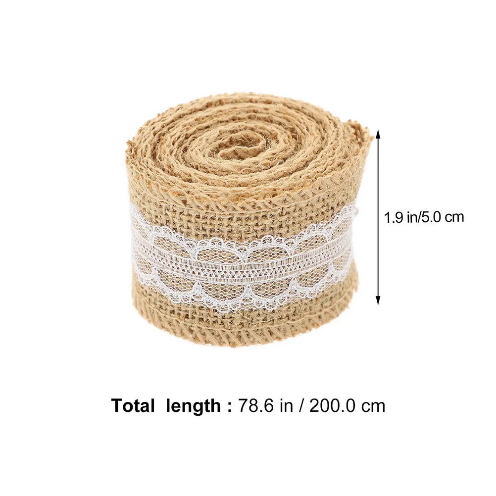 4 Rolls DIY Napkin Rings Natural Burlap Bands with Lace Trim Reusable Wedding Party Decorations Cuttable Present Packing Ribbon