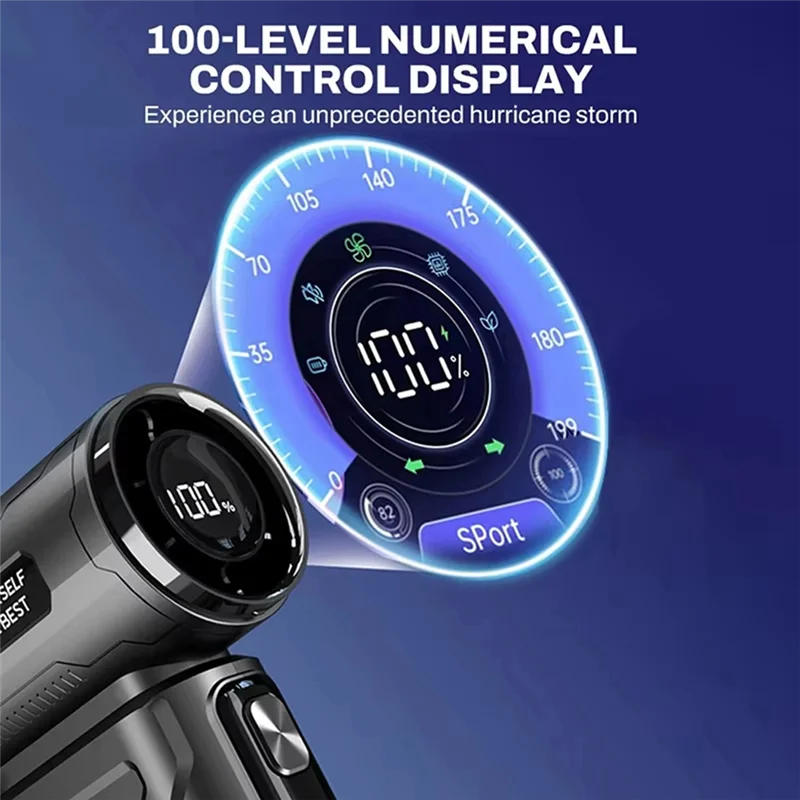 ABBZ-Ventilatore senza spazzole con scarico della polvere Display della batteria da 6000 Mah Ventilatore portatile ad alta velocità Ventilatore Turbo Jet Portatile Bianco violento