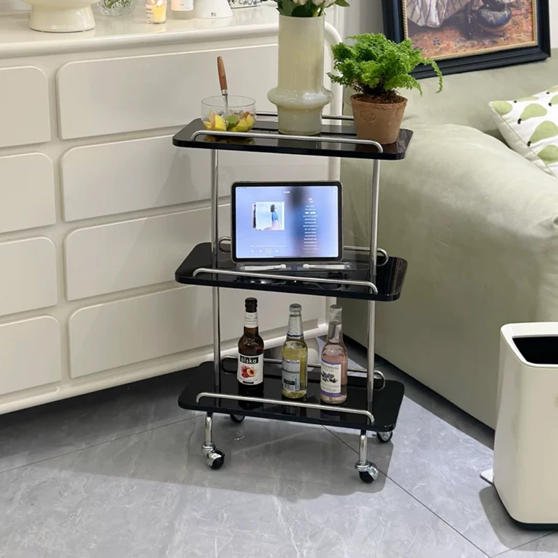 

‌Aesthetic Rolling Cart, Multi-Tier Narrow Storage Shelf, Stylish Living Room End Table, Movable Metal Frame Organizer
