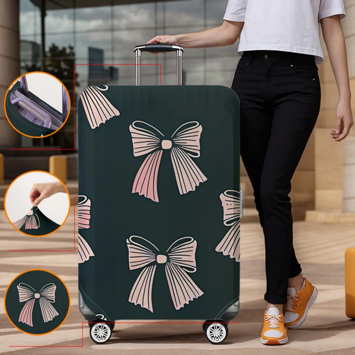 Bow pattern luggage protection cover, set suitable for 18-32 inch luggage cover, suitcase handle cover, travel accessories