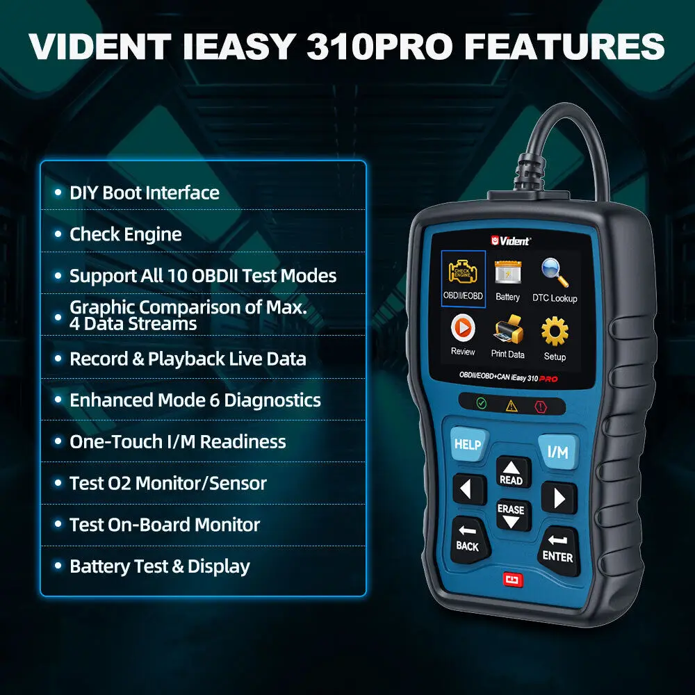 Считыватель кодов Vident iEasy310Pro OBD2, улучшенный сканер ошибок двигателя Obd2, устройство для проверки напряжения батареи A +