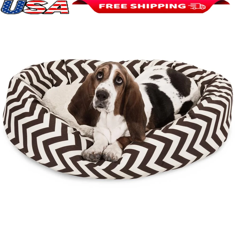 

Calming Dog Bed Round Sherpa Donut Pet Bed Cozy Washable Sofa Small Medium Large Dogs