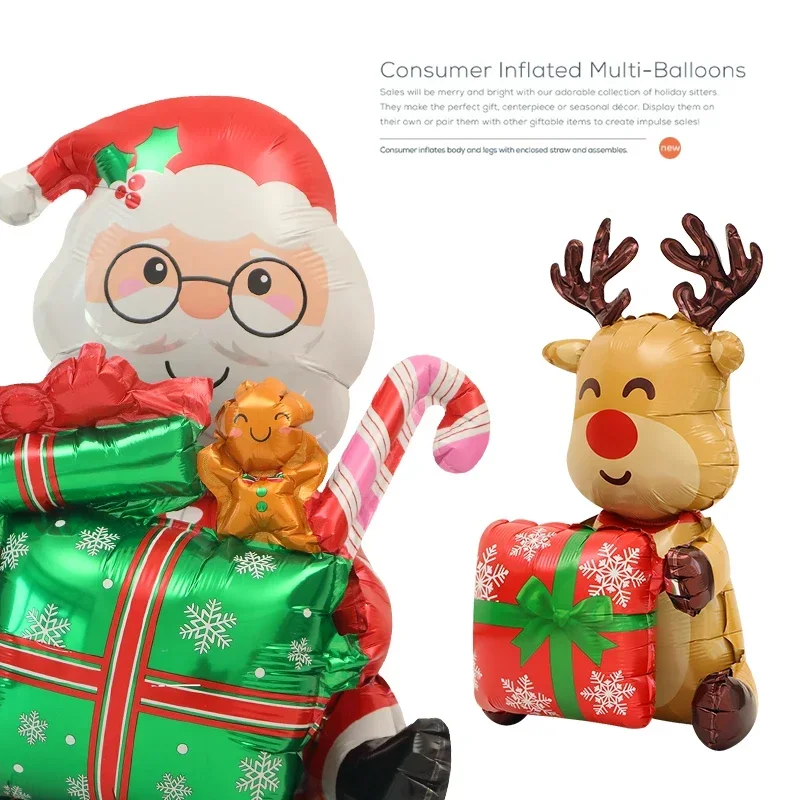 Christmas Decoration Photo Props Toy Balloon 4D Three-dimensional Sitting Santa Reindeer Cartoon Aluminum Film Balloon