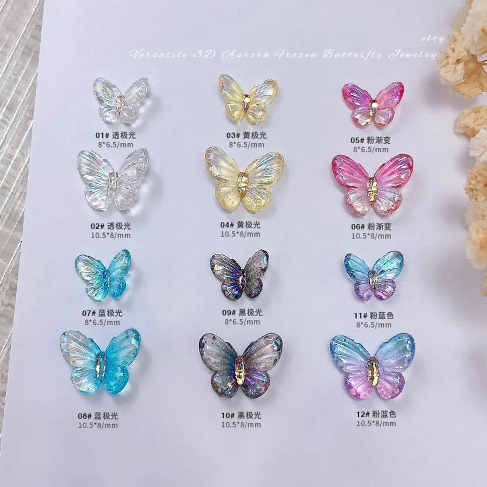 30Pcs Aurora Multicolor Resin Butterfly Nail Art Charms 3D 6mm Rhinestones Nail Decorations For Pressing Ornament On Gel Nails