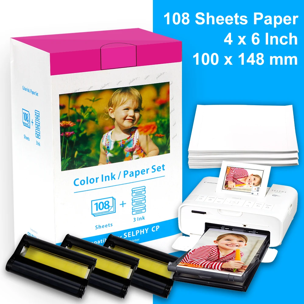 Labelife for Canon Selphy CP1300 Photo Paper and Color Ink 4\' x 6\' for CP1000 CP1200 CP910 CP900 Photo Printer KP-108IN KP-36IN