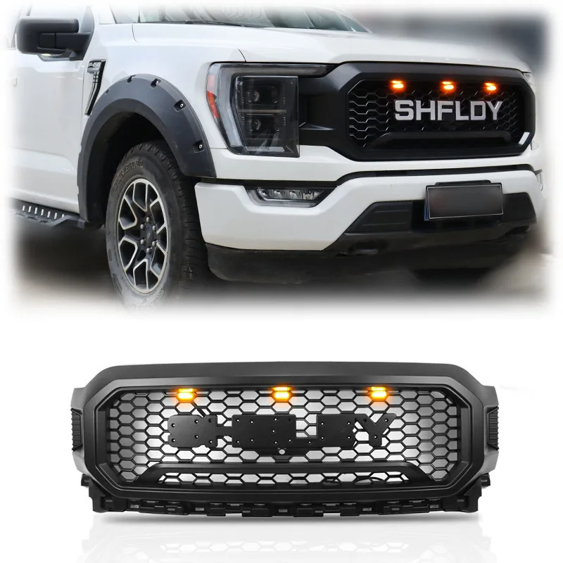 

Cross-border F150 medium grid for 21 + Ford F150 Shelby medium grid with light Ford front face LED front grille