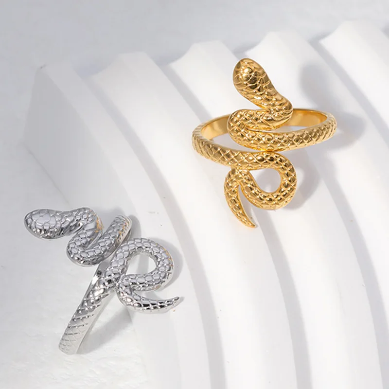 

New personalized snake shaped titanium steel open mouth female exaggerated index finger niche cold style stainless steel ring