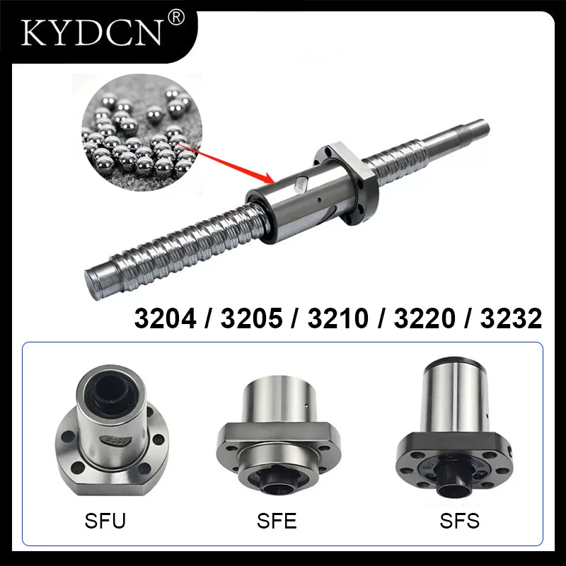 RM3205 Ball Screw SFU3204 SFU3205 SFU3210 SFS3220 SFE3232 32MM Linear Shaft Rod With Ball Nut Length 300MM-3000MM For CNC Part