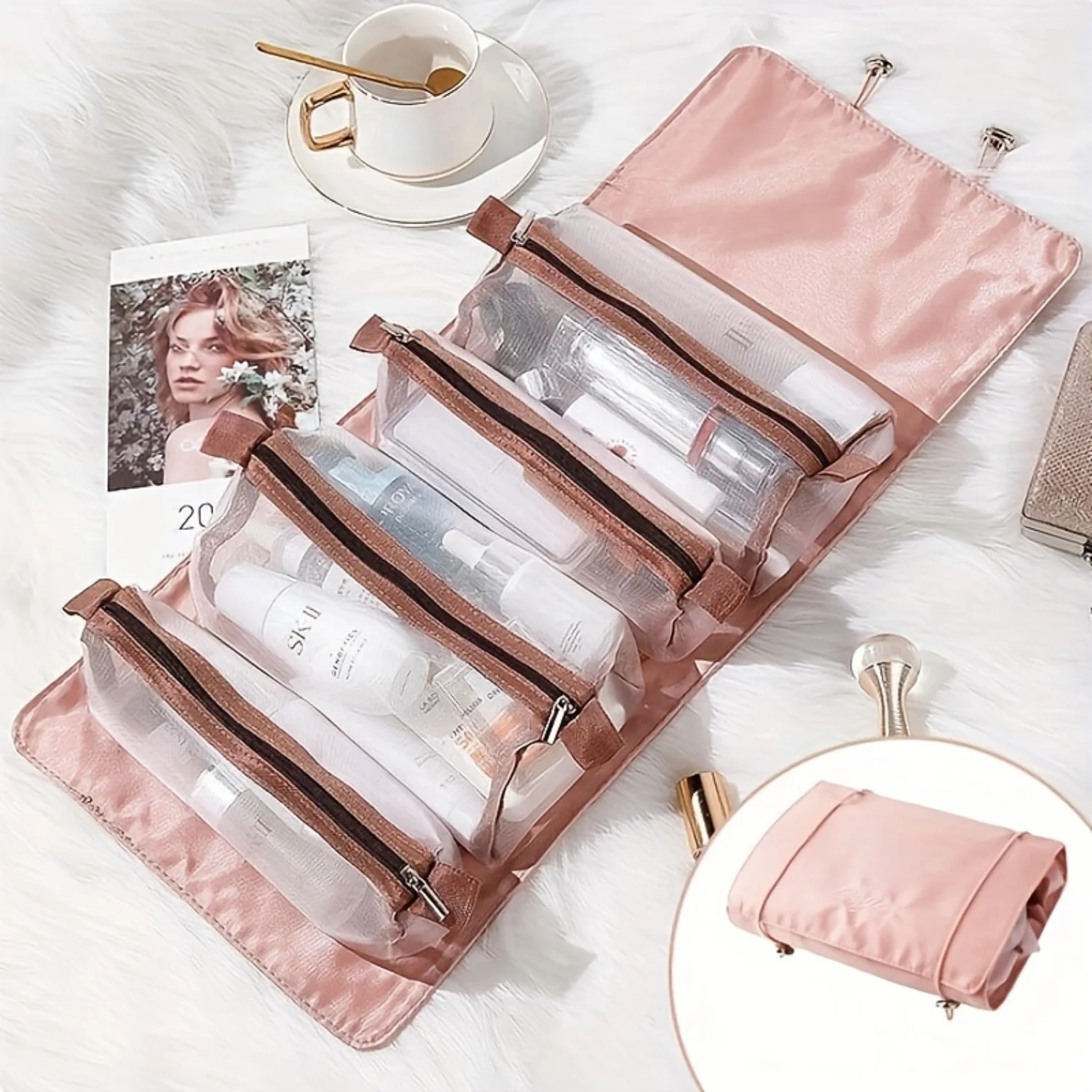 Makeup  bag, Four in one travel portable  bag, Multi functional, large capacity, detachable wash bag, Suitable for going out, tr