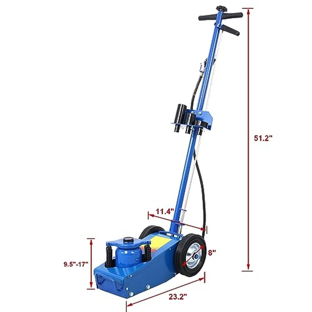 22 Ton Heavy Duty Hydraulic Floor Jack with Air Operated Axle 4 Extension Saddle Set & Built in Wheels Robust Metal